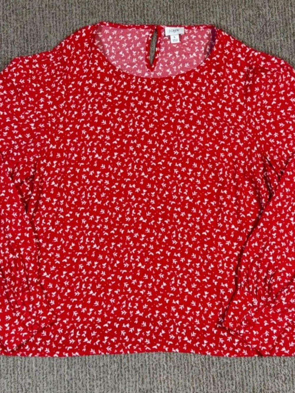 J Crew Womens Blouse Puff Bishop Sleeve Preppy Red White Floral - XL